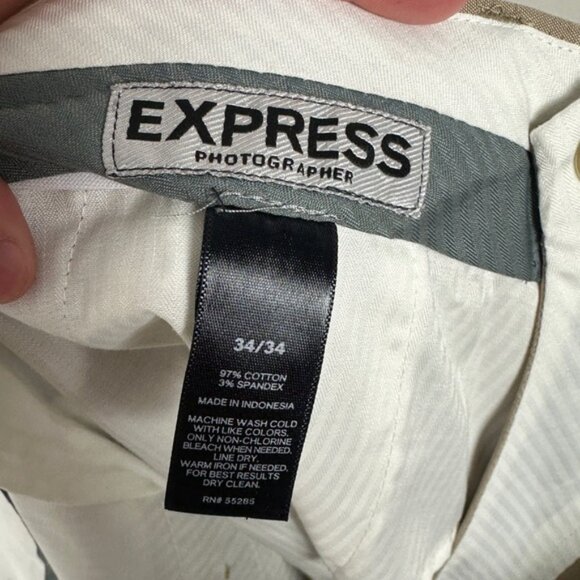 Express Photographer Pants Beige Mens Size 34 Minimalist Trousers Stretch Pant - Picture 2 of 15